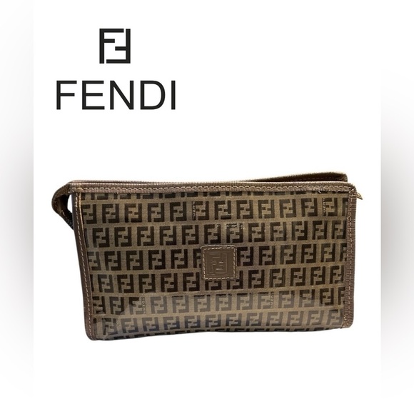 FENDI Vintage Brown Monogram Zucchino Crystal Clutch - Picture 1 of 11